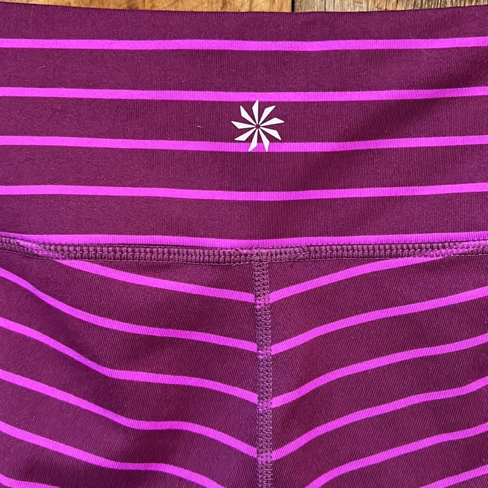 Athleta Womens Violet Purple Striped Workout Mid Rise Capri Cropped Leggings - Picture 3 of 5